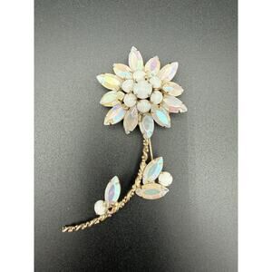 Vintage Juliana D&E Style White Milk Glass AB Crystal Rhinestone Flower Brooch